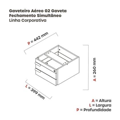 Imagem de Gaveteiro Aéreo 02 Gavetas Corporativa Cinza/Grafito/Branco