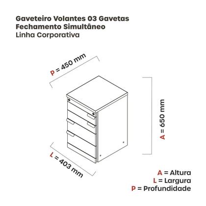 Imagem de Gaveteiro Aéreo 03 Gavetas Corporativa Cinza e Preto