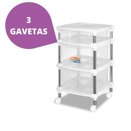 Imagem de Gaveteiro com Rodinhas Plástico Branco 619-4 - Niquelart