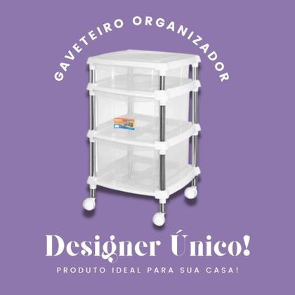 Imagem de Gaveteiro com Rodinhas Plástico Branco 619-4 - Niquelart