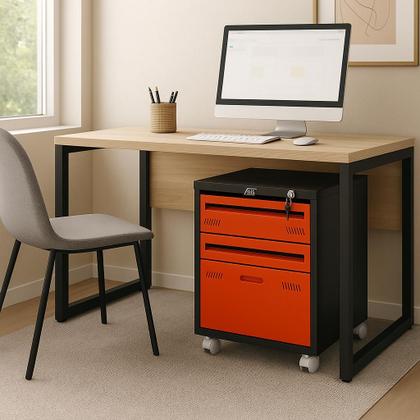 Imagem de Gaveteiro de Aço Preto c/Rodinhas 2 Portas Laranjas W3 10087