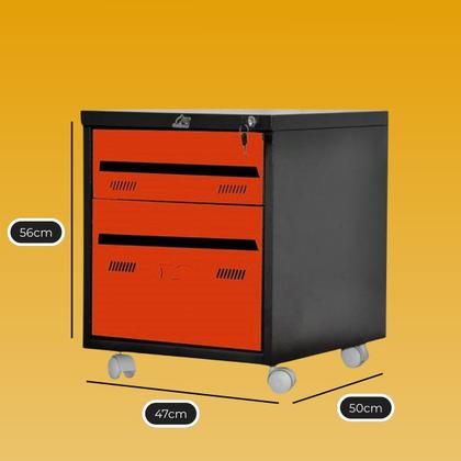 Imagem de Gaveteiro de Aço Preto c/Rodinhas 2 Portas Laranjas W3 10087
