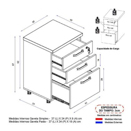 Imagem de Gaveteiro De Escritório 46cm Com Chave 3 Gavetas E Rodízios Multimóveis Cr25302 Cinza Preto
