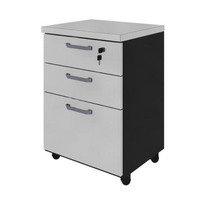 Imagem de Gaveteiro De Escritório 46cm Com Chave 3 Gavetas E Rodízios Multimóveis Cr25302 Cinza Preto