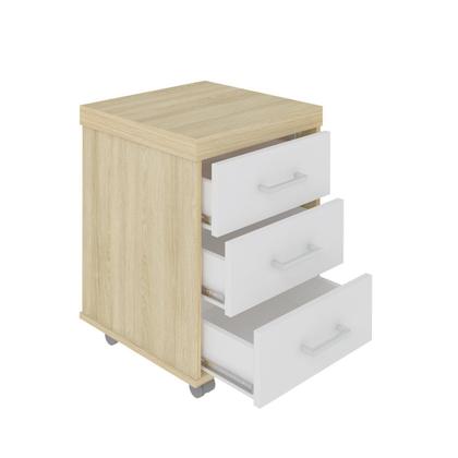 Imagem de Gaveteiro Executivo 3 Gavetas com Rodinhas e Chave para Escritório/Prático, Móvel e Seguro Bege/Carvalho/Branco Artany