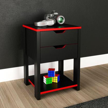 Imagem de Gaveteiro Gamer Para Escritório 2 Gavetas 1 Prateleira Preto/vermelho