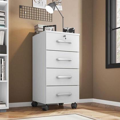 Imagem de Gaveteiro Gávea Com Chave 4 Gavetas Branco Fosco - Móveis Leão