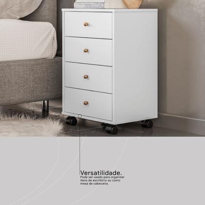Imagem de Gaveteiro Mesa de Cabeceira 4 Gavetas Presence Branco - Élpis Móveis