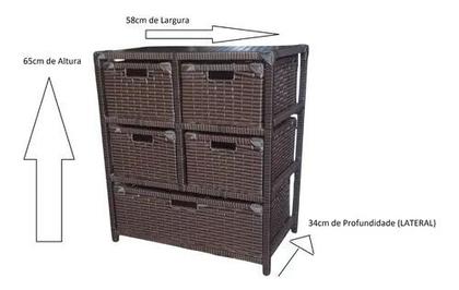 Imagem de Gaveteiro Organizador 5 Gavetas Fibra Sintética 58x34x65 Argila