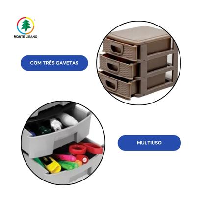 Imagem de Gaveteiro Organizador De Mesa 3 Gavetas Textura