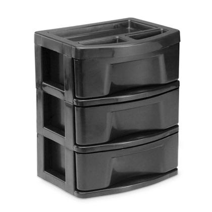 Imagem de Gaveteiro Organizador Multiuso De Plástico 3 Gavetas Nicho Preto - Agraplast