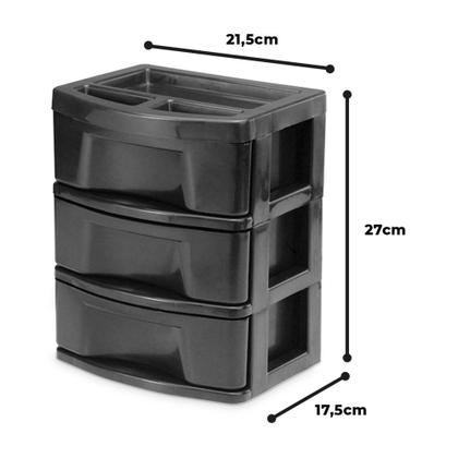 Imagem de Gaveteiro Organizador Multiuso De Plástico 3 Gavetas Nicho Preto - Agraplast