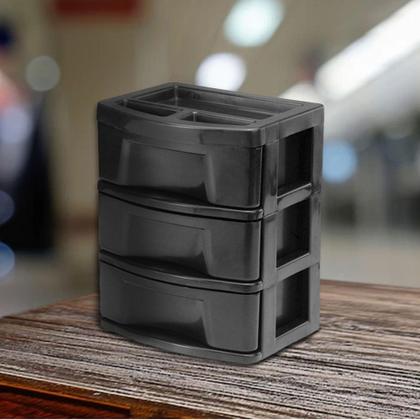 Imagem de Gaveteiro Organizador Multiuso De Plástico 3 Gavetas Nicho Preto - Agraplast