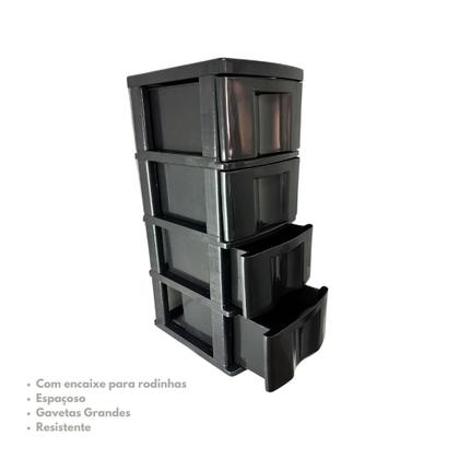 Imagem de Gaveteiro Organizador Preto Com 4 Gavetas Multiuso 598