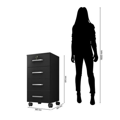 Imagem de Gaveteiro para Escritório 4 Gavetas Com Rodizios E Chave Gavea Office