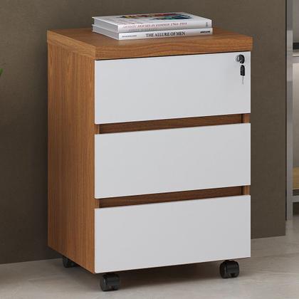 Imagem de Gaveteiro Para Escritório com Rodízios 03 Gavetas Unik A02 Freijó Branco - Lyam Decor