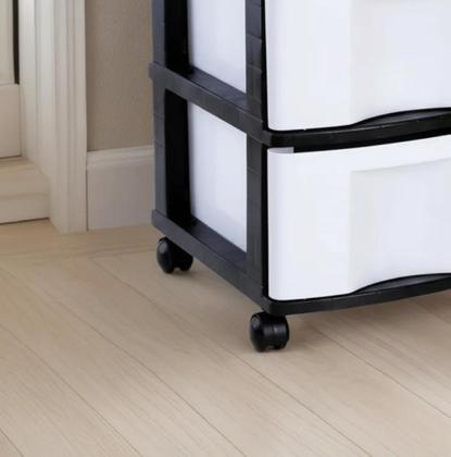 Imagem de Gaveteiro Plástico Branco 4 Gavetas Rodízio Agraplast Cod.943 Preto e Branco Organizador Armário