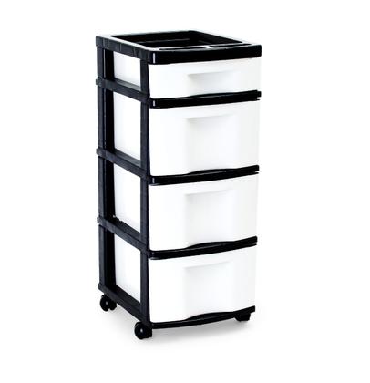 Imagem de Gaveteiro Plástico Branco 4 Gavetas Rodízio Agraplast Cod.943 Preto e Branco Organizador Armário