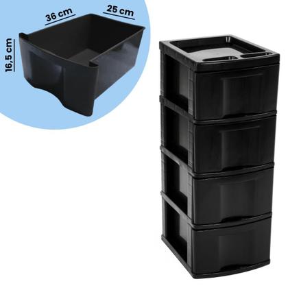 Imagem de Gaveteiro Plástico Todo Preto 4 Gavetas Grandes Agraplast 598  Organização para Casa e Escritório