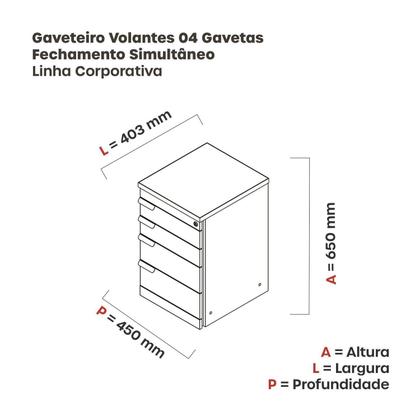 Imagem de Gaveteiro Volante 04 Gavetas Corporativa Cinza/Preto