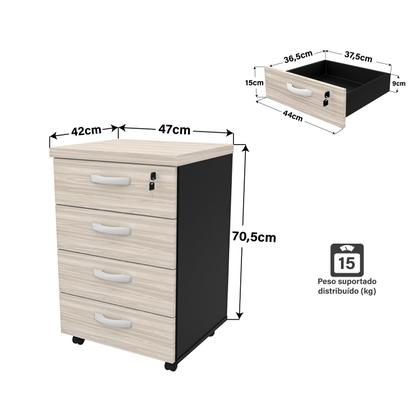Imagem de Gaveteiro Volante Para Escritório Com 4 Gavetas Netmobil