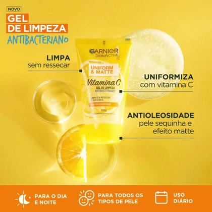 Imagem de Gel de Limpeza Facial Antibacteriano Garnier Uniform&Matte Vitamina C 150g