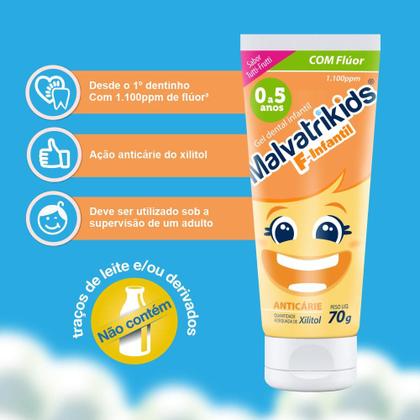 Imagem de Gel Dental Infantil Malvatrikids com Flúor + Xilitol 70g