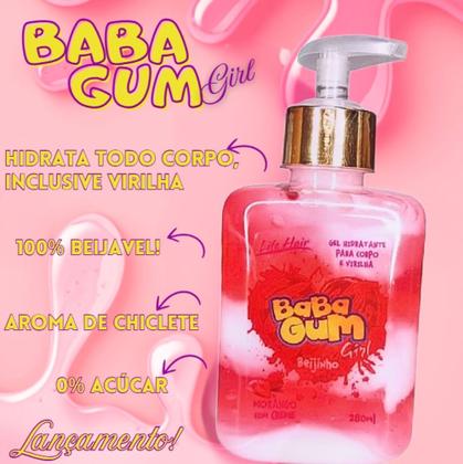 Imagem de Gel Hidratante para o Corpo e Virilha Beijinho Morango c/Creme BabaGum Life Hair 280ml