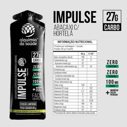 Imagem de Gel Impulse 27g Carbo Alquimia Da Saúde Abacaxi Com Hortelã 15 Unidades 60g