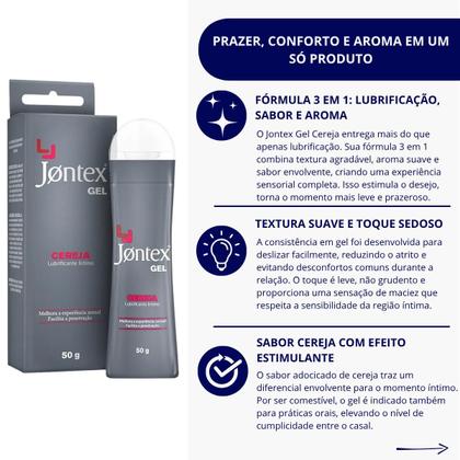 Imagem de Gel Lubrificante Íntimo Jontex Cereja 3 em 1 50g Comestível, Aromático e Compatível com Preservativo