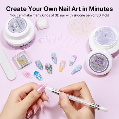 Imagem de Gel Solid Builder MIZHSE, 2 unidades, 60 ml, transparente/branco para arte de unhas