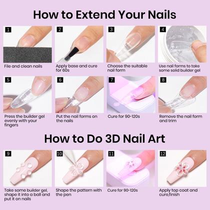 Imagem de Gel Solid Builder MIZHSE, 2 unidades, 60 ml, transparente/branco para arte de unhas