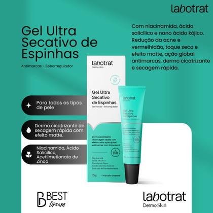 Imagem de Gel Ultra Secativo Espinhas Labotrat Dermoskin Antimarcas Secagem Rápida Toque Seco Facial Matte 15g