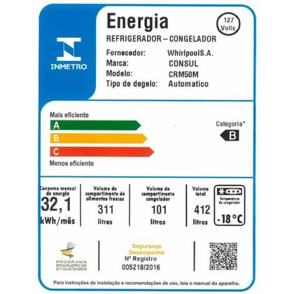 Imagem de Geladeira 412 Litros CRM50MB Frost Free Função Turbo Consul Branco 220V