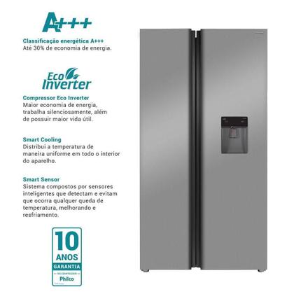 Imagem de Geladeira 486L Philco Inverter SidebySide Inox PRF504ID 220V