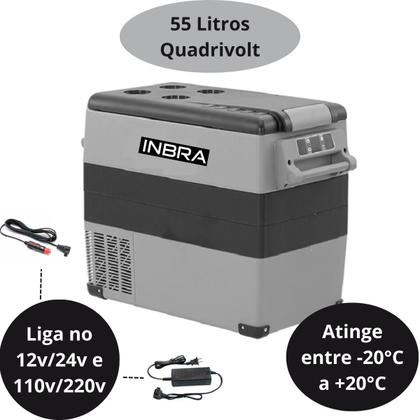 Imagem de Geladeira Automotiva Portátil Frigobar Para Caminhão 55 Litros Quadrivolt 12/24/110/220v Inbra Motorhome Trailer Camping