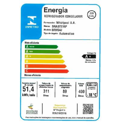Imagem de Geladeira Brastemp 400 Litros Frost Free Duplex Com Freezer Control Inox BRM54JKBNA - 220V