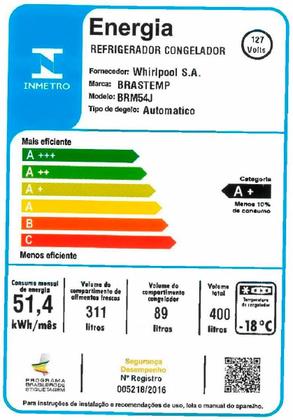 Imagem de Geladeira Brastemp Frost Free Duplex 400 litros Branca com Freezer Control BRM54JBANA - 127V