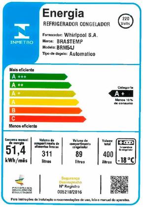 Geladeira Brastemp Frost Free Duplex 400 litros Branca com Freezer Control BRM54JBBNA - 220V Imagem de Geladeira Brastemp Frost Free Duplex 400 litros Branca com Freezer Control BRM54JBBNA - 220V