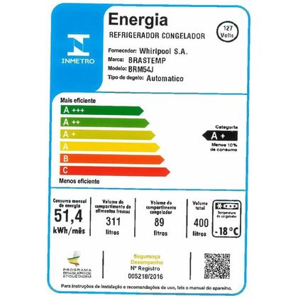 Imagem de Geladeira Brastemp Frost Free Duplex 400 Litros Cor Inox com Freeze Control - BRM54JK