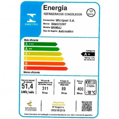 Imagem de Geladeira Brastemp Frost Free Duplex 400 Litros Inox Com Freezer Control BRM54JKANA 127V