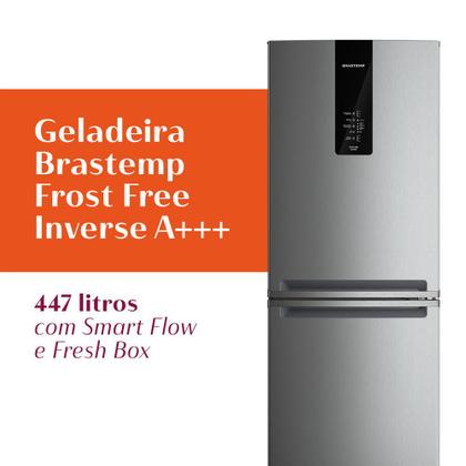 Imagem de Geladeira BRE57KANA Frost Free Inverse 447 Litros com Tecnologia Smart Flow Inox Brastemp