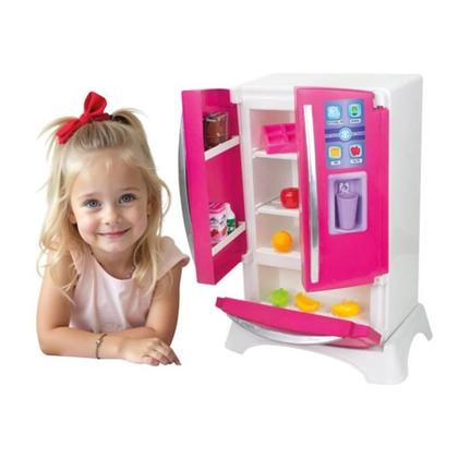 Imagem de Geladeira Brinquedo Infantil Rosa Side By Side Com 2 Portas