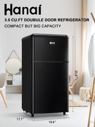 Imagem de Geladeira compacta WANAI Retro Black 3,5 pés cúbicos com freezer