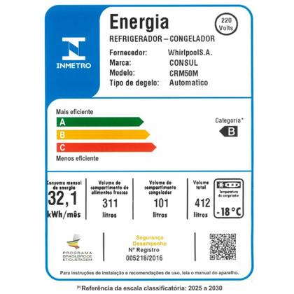 Imagem de Geladeira Consul Frost Free CRM50MK, 412 Litros, Cor Inox - 220V