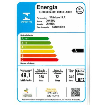 Imagem de Geladeira Consul Frost Free Duplex 340 litros com Prateleiras Altura Flex Cor inox CRM39AK