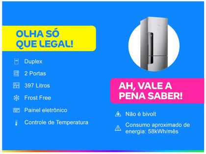 Geladeira Consul Frost Free Duplex 397L Evox - com Freezer 220V CRE44AK Imagem de Geladeira Consul Frost Free Duplex 397L Evox