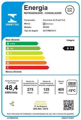Geladeira Electrolux Frost Free 400L Efficient AutoSense Inverse