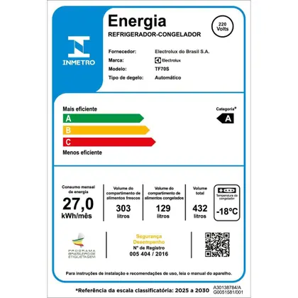 Imagem de Geladeira Electrolux Frost Free com AutoSense 431L Efficient Duplex Inox Look (TF70S)