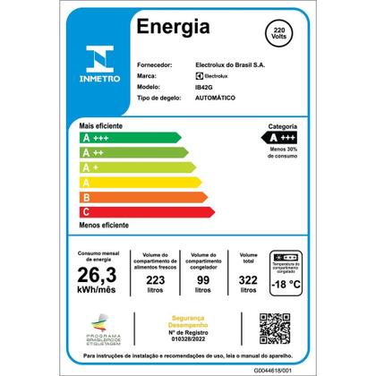 Imagem de Geladeira Electrolux Frost Free Inverter 322L Efficient AutoSense Inverse Preta (IB42G)
